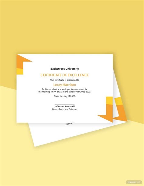 Student Certificate Of Excellence Template In Illustrator Publisher