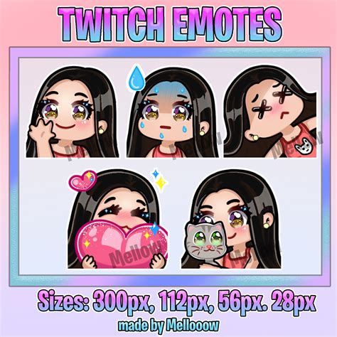 Twitch Emotes Cute Chibi Emotes For Streamer Black Hair Brown Etsy UK