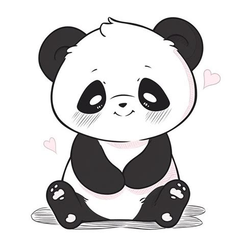 Amoroso Urso Panda De Desenho Animado Com Folhas Verdes Ilustração