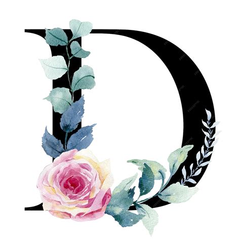 Premium Photo | Floral letter D with watercolor roses
