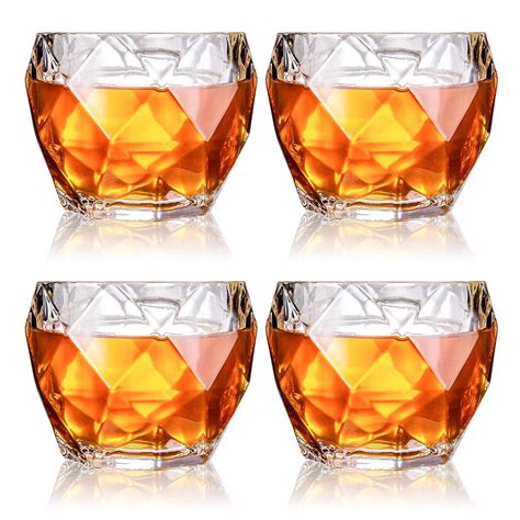 Baluda Whiskey Glasses Diamond Shaped Whiskey Glass Unique Cool Crystal Rocks Whiskey Glasses