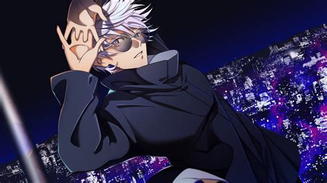 Satoru Gojo With Specs Buildings Background 4k Hd Jujutsu Kaisen