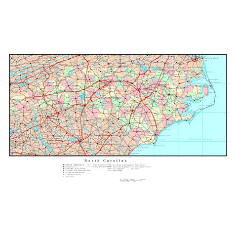 Laminated Map Large Detailed Administrative Map Of North Carolina