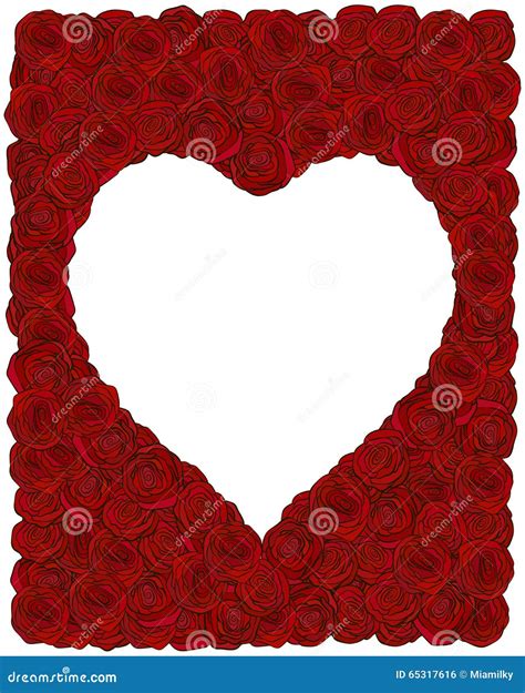 Frame Made Of Red Roses With Heart Shape Place For Stock Vector