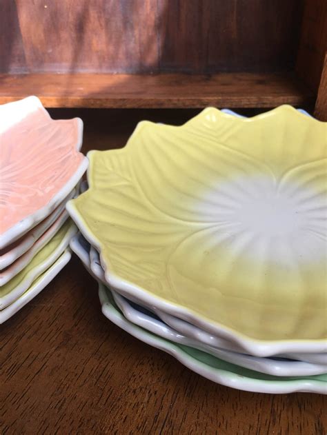 Fire King Flower Shaped Pastel Plates Etsy
