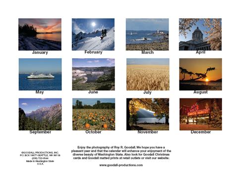 2010 Washington State Calendar By Roy Goodall Printed And Produced In