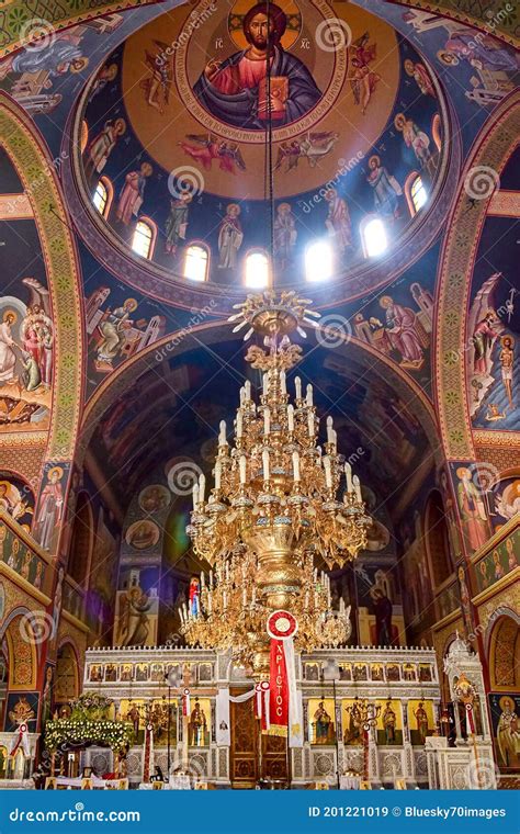 Interior Of Orthodox Church The Temple Candelabrum And Byzantine