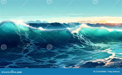 Abstract Summer Ocean Waves Background Generative Ai Stock