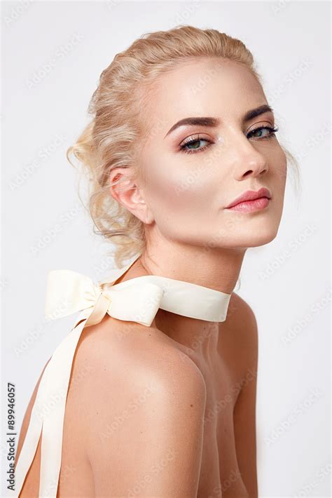 Beautiful Sexy Blond Woman Natural Makeup Nude Body Shape Stock Photo
