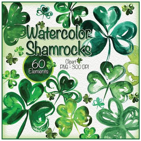 Watercolor Shamrocks 60 Elements St Patricks Day Etsy