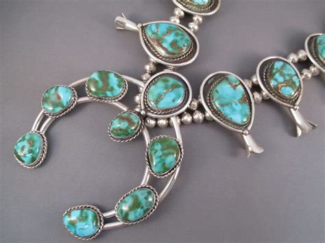 Squash Blossom Necklace With Royston Turquoise Antique Two Grey Hills