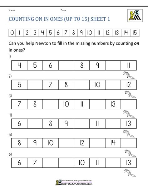 Kindergarten Counting Worksheet Sequencing To 15