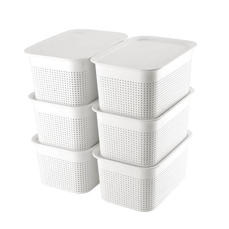 buy areyzin plastic storage bins with lid set of 6 baskets for organizing container lidded