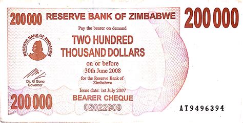 200 000 Dollars Bearer Cheque Zimbabwe 1980 Date Numista