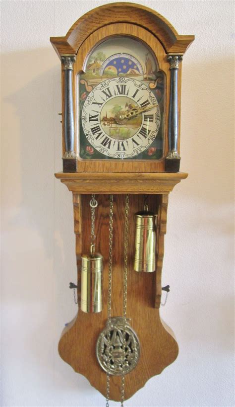 Large Dutch Vintage 8 Day Oak Wood Wall Clock