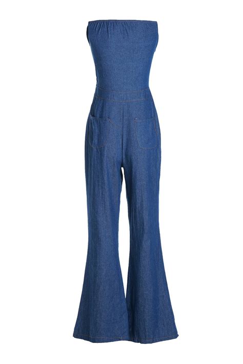 28 Off Casual Strappy Denim Wide Leg Jumpsuit For Women Rosegal