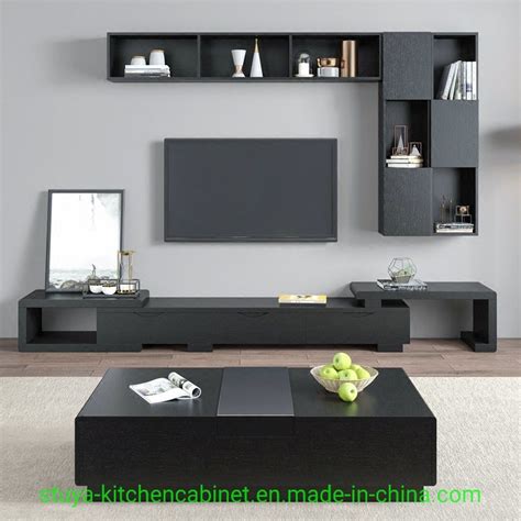 China Modern Furniture Design Wooden Led Tv Cabinet With Showcase