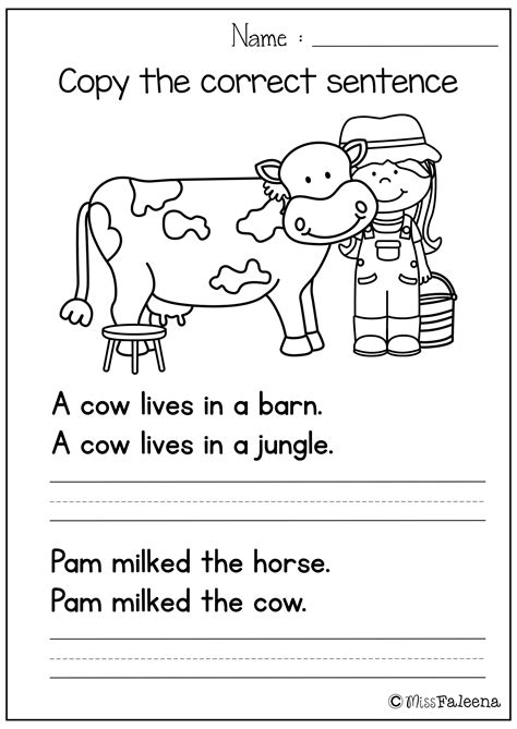 Sentence Writing Kindergarten Worksheets