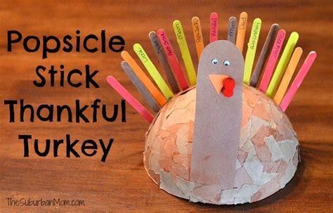 Adorable Thankful Turkey Craft Made With Popsicle Stick Feathers Allows