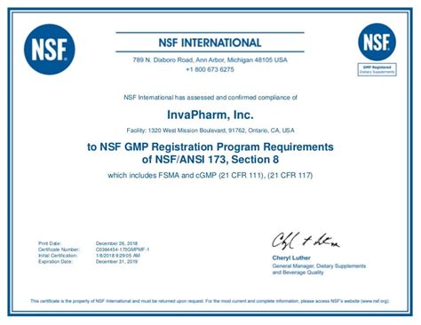 Nsf Assessment Certificate