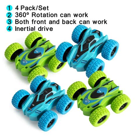 Nk Home 4 Pack Friction Powered Car Toys Double Sided Stunt Flip