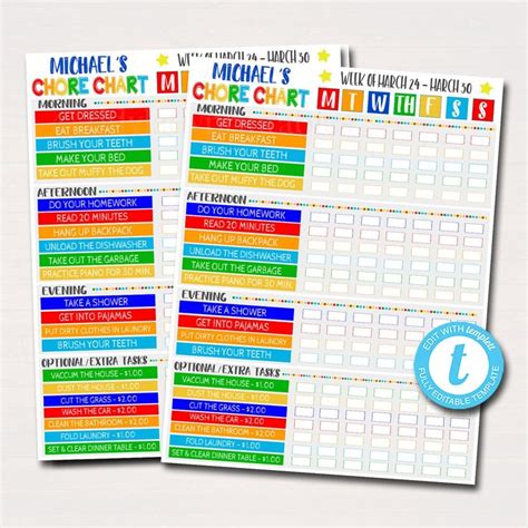 Kids Chore Chart Checklist Daily Weekly Routine Schedule Etsy In 2020