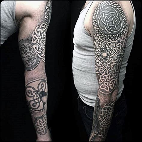Celtic Style Colored Sleeve Tattoo Of Various Knots Tattooimagesbiz