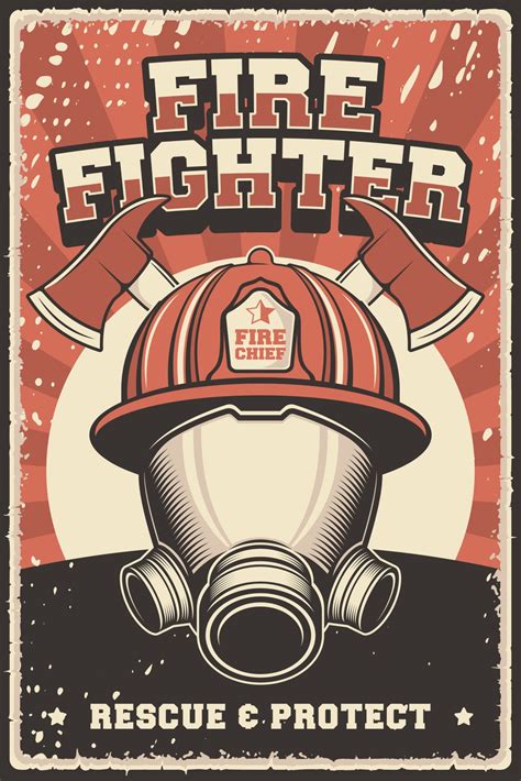 Retro Rustic Of Firefighter Poster 3022414 Vector Art At Vecteezy