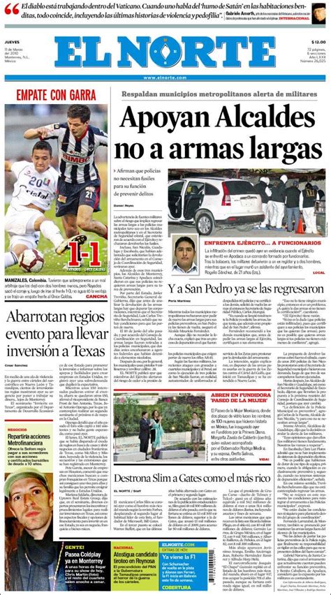 Periódico El Norte México Periódicos De México Edición De Jueves