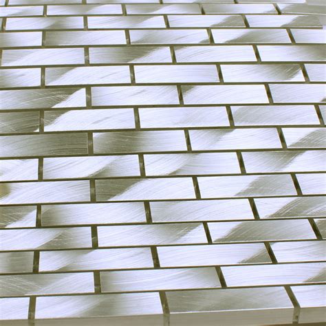 Metallic Mosaic Tile Silver Brushed Aluminum Metal Tiles Square Wall