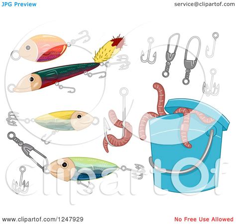 Clipart Of A Can Of Worms And Fishing Items Royalty Free Vector