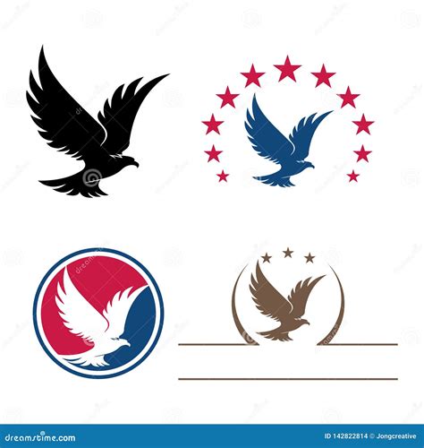 Eagle Star Bird Flying Logo Symbol Bundle Set Stock Vector