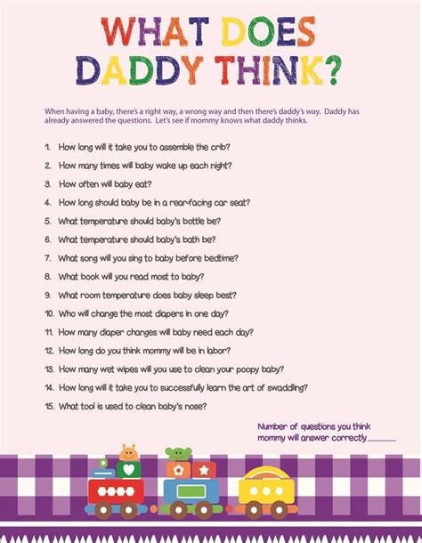 What Does Daddy Think Baby Shower Game Gender Neutral Baby Etsy