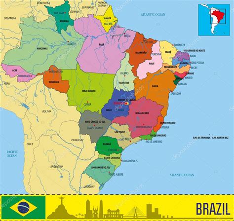 Mapa Político Brasil Con Las Regiones Sus Capitales — Vector De Stock