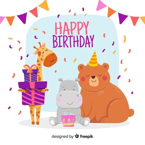 Download Birthday Card With Illustrated Animals For Free Happy