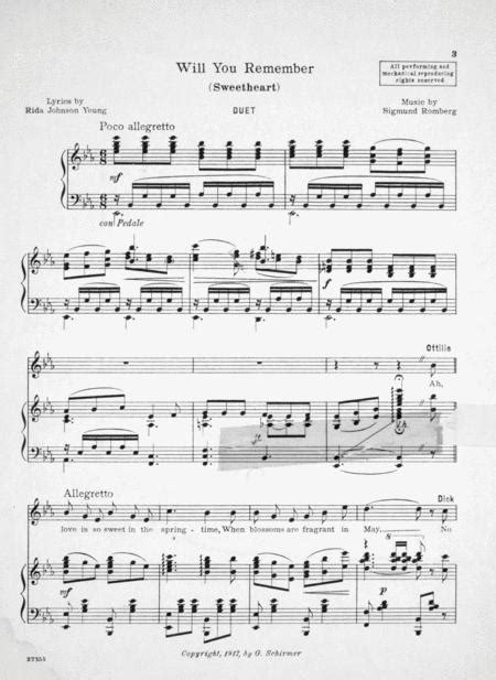 Will You Remember Sweetheart Duet By Sigmund Romberg Digital Sheet Music For Download