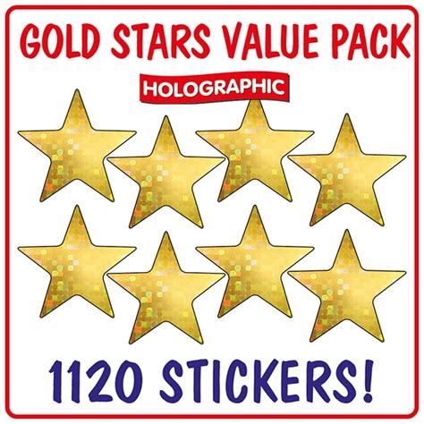 Sparkly Gold Star Stickers Holographic 20mm X 1120