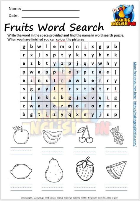 Free Food Fruit And Vegetables Colouring Word Search Making