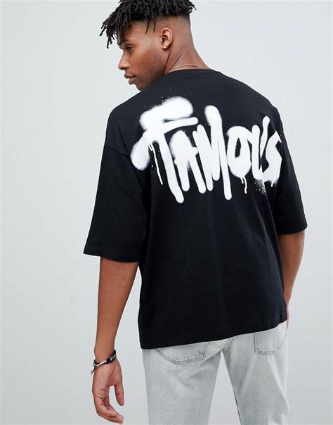 asos design oversized t shirt with half sleeve and graffiti back print black modesens tee
