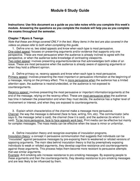 Module 6 Notes Professor Truelove Module 6 Study Guide Instructions