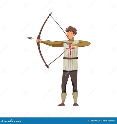 Medieval Man Archer With Bow And Arrow Vector Illustration Royalty Free