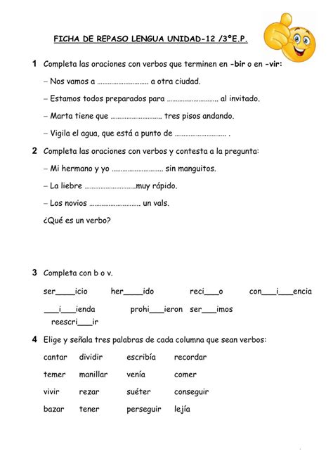 Ejercicio De Ficha Repaso Lengua 3º