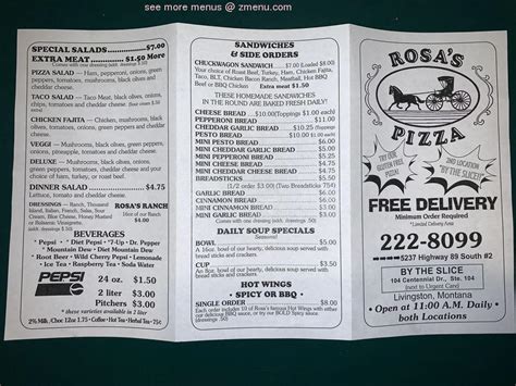 Online Menu Of Rosas Pizza Restaurant Livingston Montana 59047 Zmenu