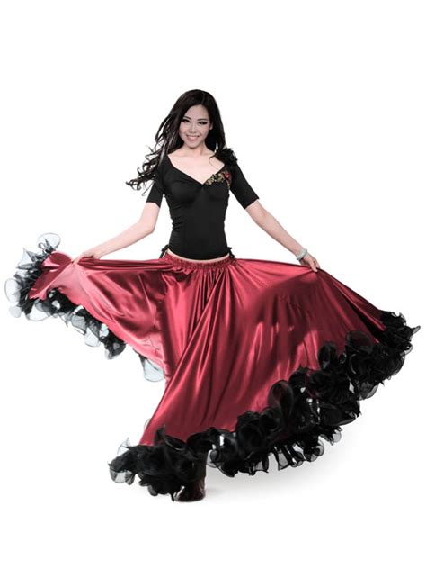 Costumes Costumes Burgundy Dance Costumes Female Flamenco Dress Billowing Mesh Adults Spanish