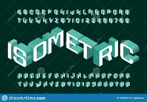 Isometric Alphabet Font 3d Effect Wide Letters And Numbers Stock