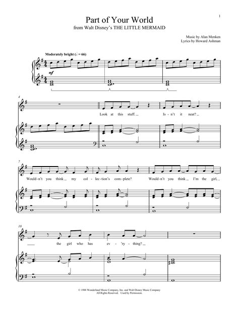 Part Of Your World From The Little Mermaid Sheet Music Alan Menken