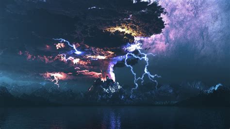 Thunder Clouds Mountains Lake Wallpapers Hd Desktop And Mobile