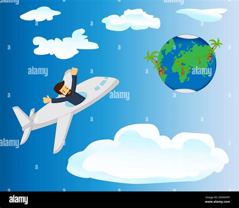 A Traveller Flying In A Plane To The Earth Planet Stock Vector Image