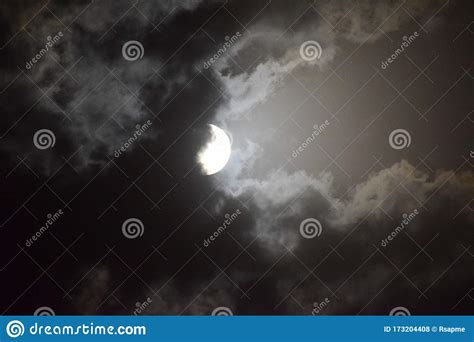 Full Moon View During Cloudy Night In The Sky Stock Photo Image Of