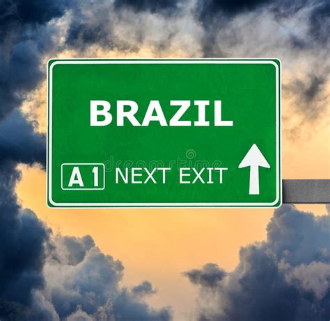 Brazil Road Sign Against Clear Blue Sky Stock Image Image Of Greeting